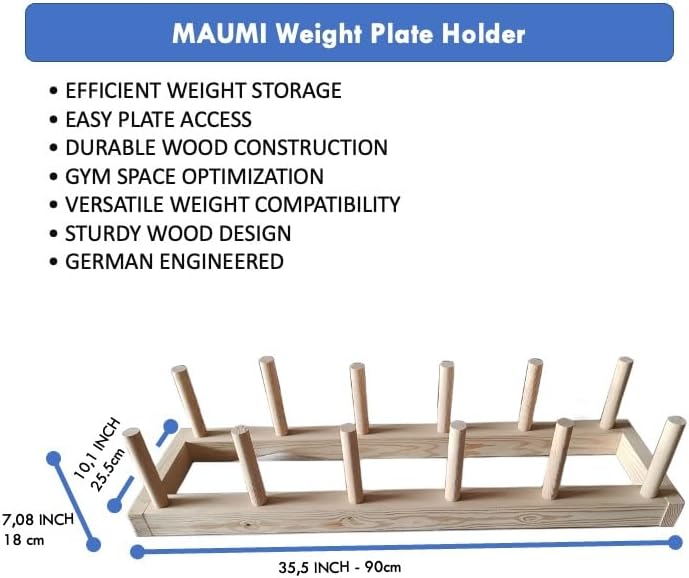 MUMI Wooden Weight Plate Rack – Olympic Weight Plate Holder & Storage Stand – Bumper Plate Organizer – Horizontal Weight Tree for Home Gym – Weight Plate Storage Rack - Image 2